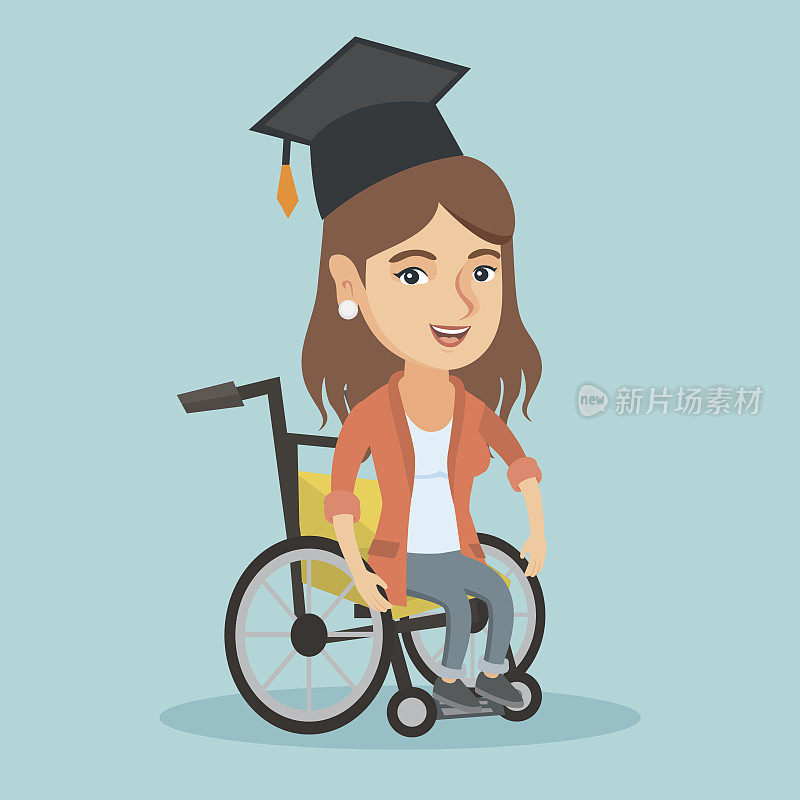 Young caucasian graduate sitting in wheelchair